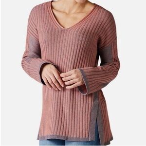 Smartwool Shadow Pine V-Neck Ribbed Sweater - Coral Pink/Mauve - Size Small